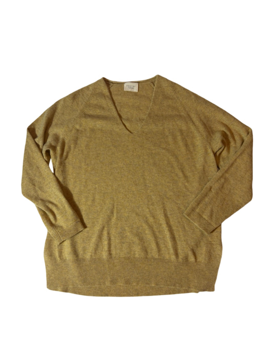 Poetry 100% Cashmere Mustard V Neck Relaxed Sweater Quiet Luxury US 8